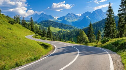 Curvy Mountain Road through Lush Green Landscape