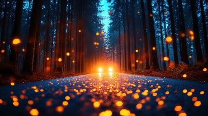 Obraz premium Enchanted Night Road in Pine Forest
