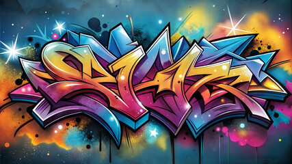 Colorful graffiti artwork featuring bold lettering and dynamic shapes, urban style, copy space