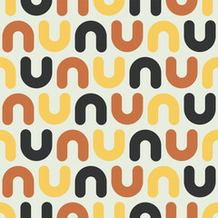 Retro Hippy Abstract Geometric Curved Shapes Seamless Vector Repeat Pattern