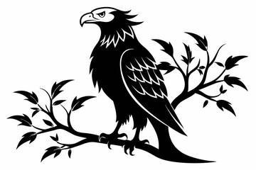 Eagle with a tree branch silhouette vector illustration design on a white background