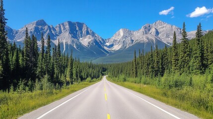Naklejka premium Scenic Road Through Pine Trees and Mountains
