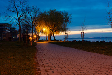 beautiful evening at Lake Balaton promenade in Siófok
