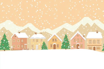 Snow falling on the mountains and a snowy town flat in winter