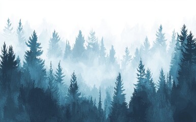 Snow, fog, and moonlight in a dark winter forest at night. Strained neon figure in the middle.