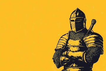 Fototapeta premium Armored knight illustration with a sword and shield, ideal for medieval-themed posters, fantasy art, and historical illustrations.