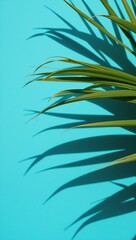 Fototapeta premium Minimalist flatlay showcases tropical palms cast against blue backdrop ideal for nature-themed text