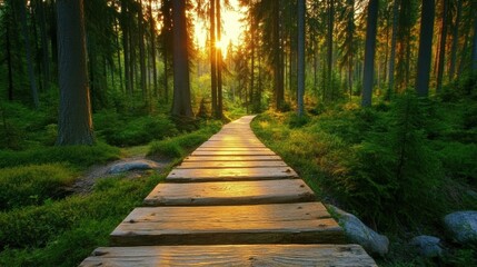 Obraz premium Serene Pathway Through a Tranquil Pine Forest