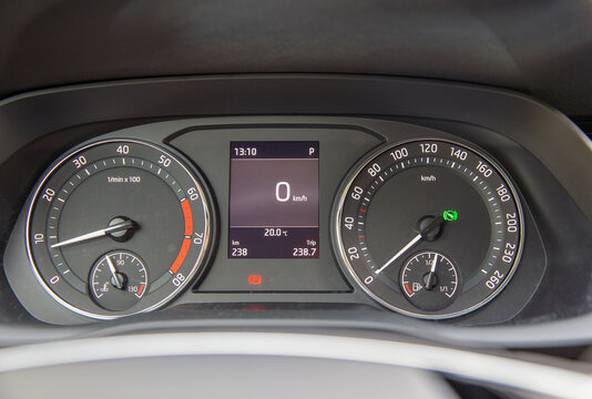 Modern car interior dashboard closeup.
