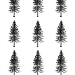 The silhouettes of prunes and fir trees are combined in a minimal seamless pattern over a gray background. Hand drawn modern illustration concept for kids textile, fashion print, wallpaper, or