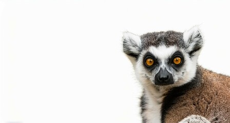 Primer plano de un lemir de ojos amarillos en un fondo blanco aislado 