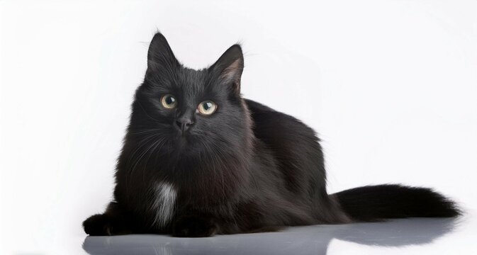 Fato de ojos brillanttes, felino de pelaje negro sobre fondo aislado