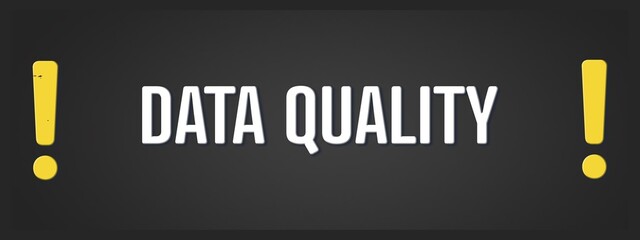 Data Quality. A blackboard with white text. Illustration with grunge text style.