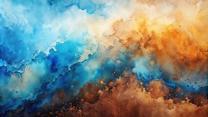 Obraz premium A stunning stock photo featuring a detailed blue and brown watercolor paint background with a forced perspective effect, art, vibrant, colorful, creative, backdrop, texture