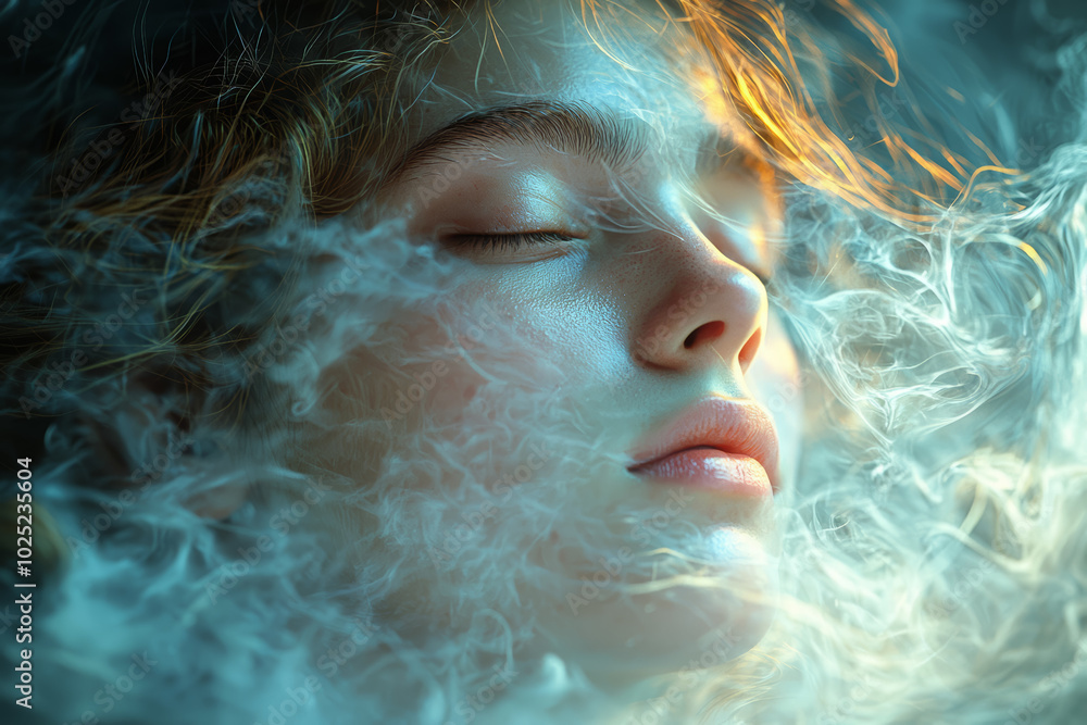 Poster a person waking up in a world that is almost like their own but with small, unsettling differences, 