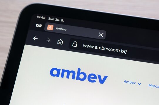 Website of Ambev brewery company on electronic device