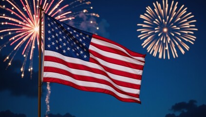 Patriotic 4th of July Banner Design USA Flag  Firework Backdrop