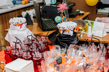 treat, halloween party sweets, cookies, juice, pumpkin, chupa chups, tangerines, cupcakes, decorated, 31st october