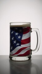 Obraz premium Close-up minimalist drawing highlighting the symbolic contrast between an American flag reflection and a frosty beer mug