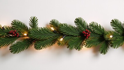 Christmas-themed border featuring lights garlands and coniferous branches