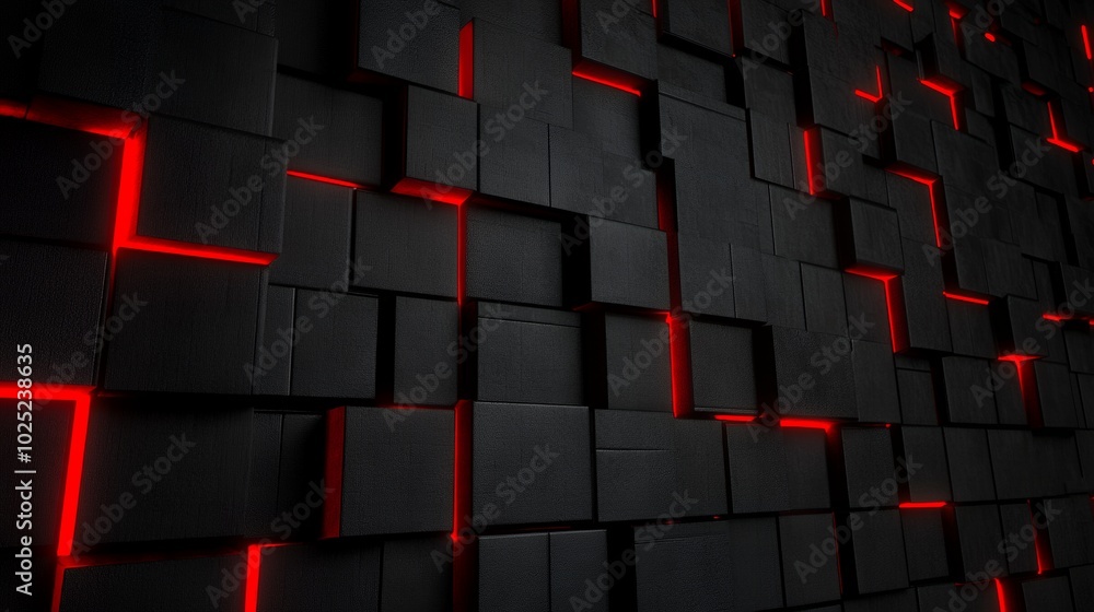 Poster abstract black and red cube pattern