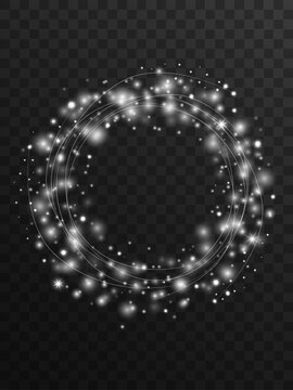 Glowing Sparkles Wreath, Festive Frame, Cirkle, Shining Bokeh, Shimmer Effect, Christmas, Wedding, Vector