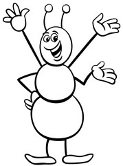 happy cartoon ant insect animal character coloring page