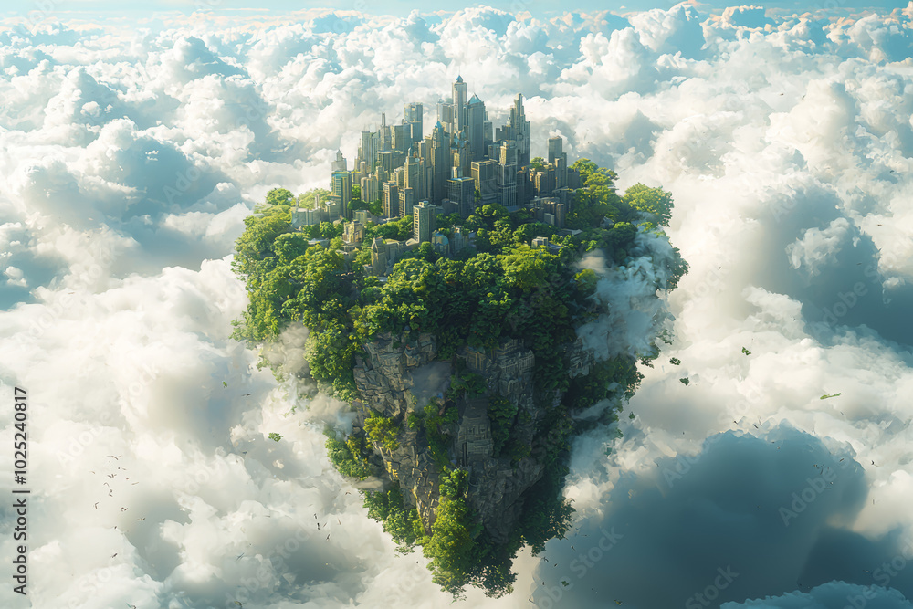 Aufkleber a city floating in the clouds of a parallel universe, symbolizing the infinite possibilities of alte