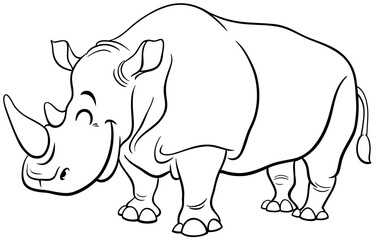 happy cartoon rhinoceros animal character coloring page