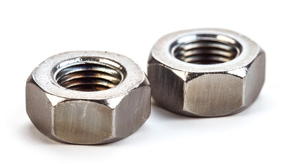 Two metal nyloc nuts on white background