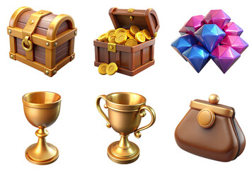 Obraz premium 3d render set of Treasure Room Collection isolated on transparent background Cartoon Illustration in plastic style