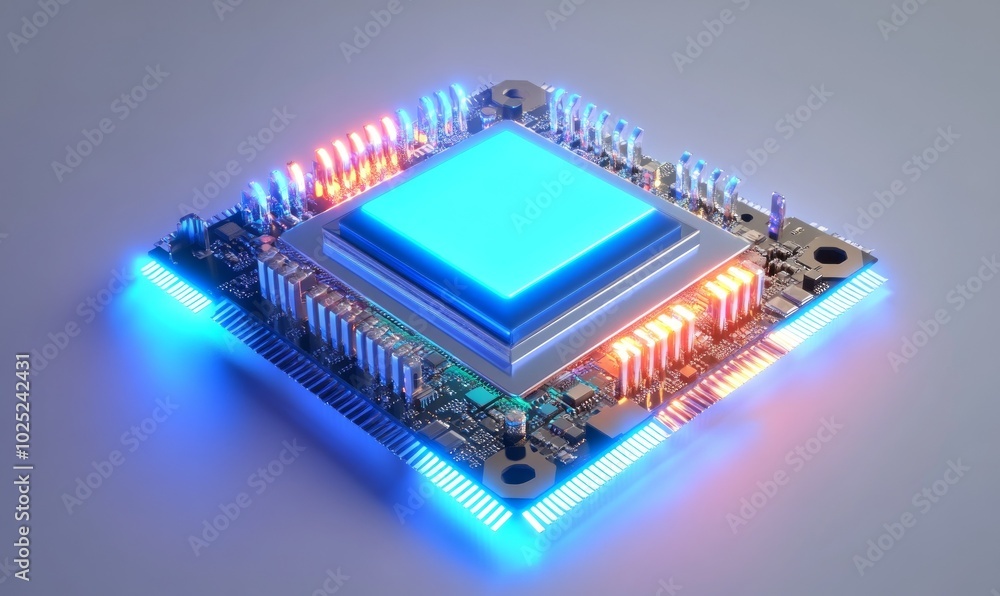 Poster artificial intelligence processor unit. ai cpu. sci-fi semiconductors