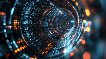 Obraz premium Illustrate a feedback loop where a system processes data,tests predictions,and adjusts itself.This could be represented by circular paths or spirals,where data enters,and refined outcomes are produced