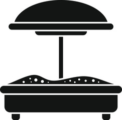 Sandbox with umbrella for playing with sand in kindergarten or on the beach