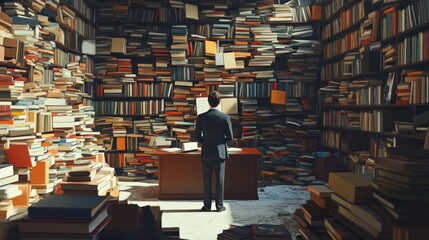 A Man Standing in a Room Filled with Bookshelves