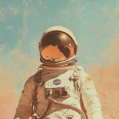 Astronaut vintage 70s style poster
