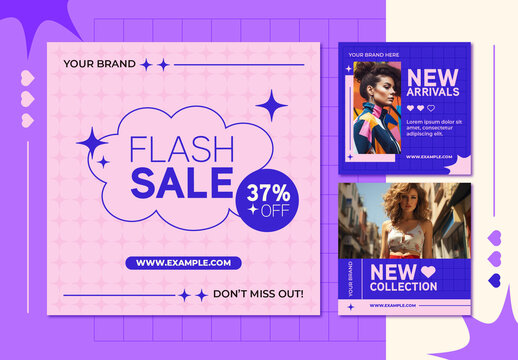 Pink and Blue Fashion Moderm Minimalist Social Media Set Layout