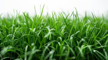 Obraz premium Bright green field, isolated on white, with soft grass blades. Ideal for fresh and natural design elements