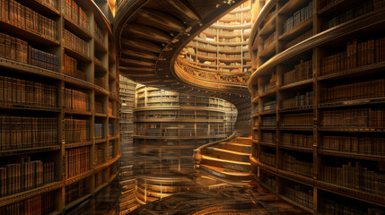 An endless library with floating books and scrolls