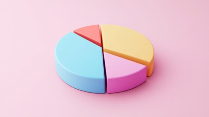 Obraz premium Colorful 3D pie chart on a pastel pink background generative ai