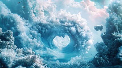 Abstract Underwater Scene with a Circular Formation of Blue and White Coral