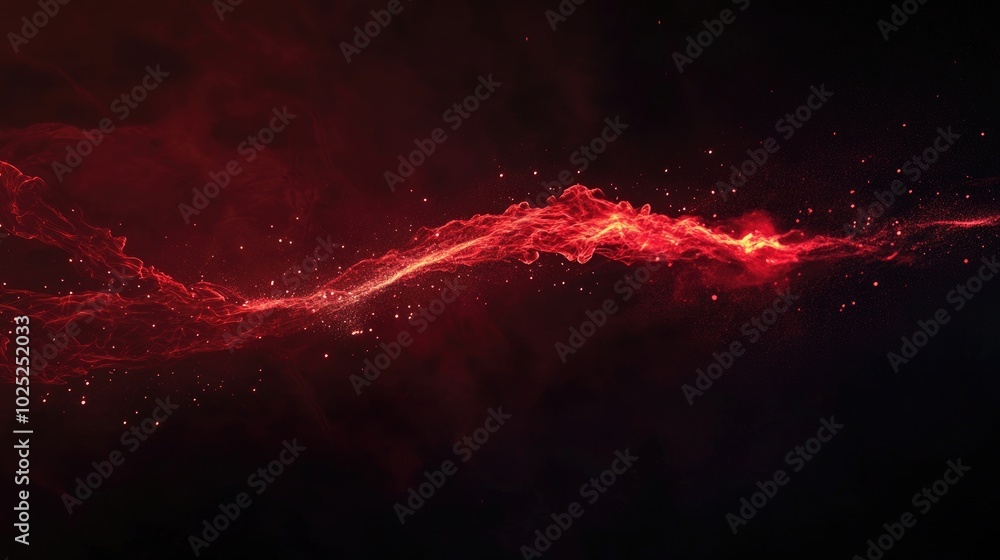 Poster a single red firework with long trailing sparks creating a fan-like shape, perfect for clipart