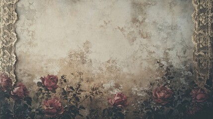 A vintage-inspired border with faded floral prints and lace details, evoking nostalgia and warmth
