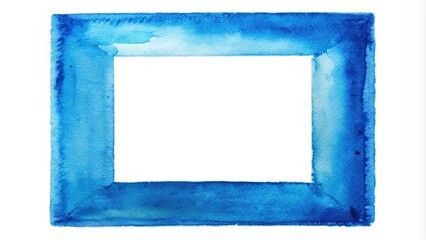 isolated,blue, watercolor, frame, square, white background, Blue square watercolor frame with a forced perspective isolated on a crisp white background