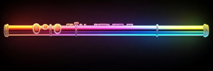 Fototapeta premium A colorful, neon-lit flute is displayed on a dark background