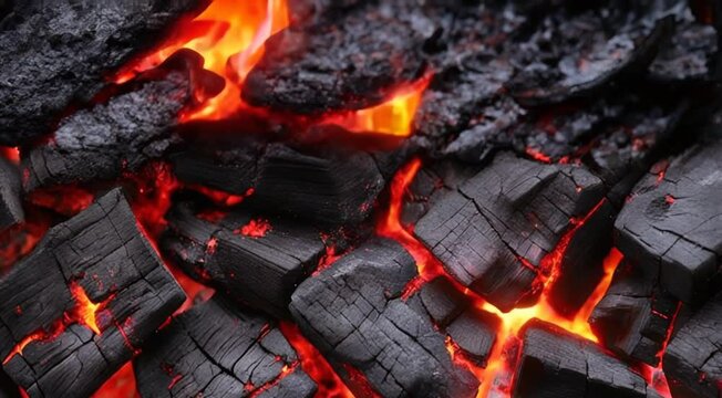 Charcoal embers burning and crackling