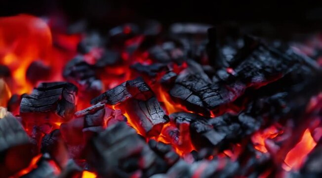 Charcoal embers burning and crackling