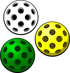 Pickleball Balls, Hand Drawn Vector illustrations, Isolated On Transparent Background
