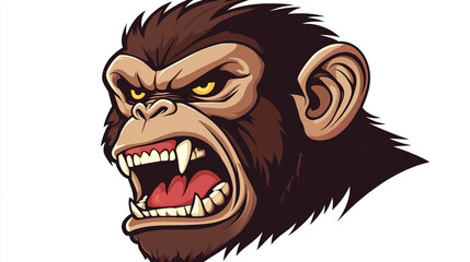 Fototapeta premium Aggressive Chimpanzee Head Illustration Animal Portrait Cartoon Ape Wild Animal Art