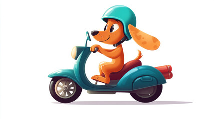 Cute Dog Riding a Vintage Scooter Illustration